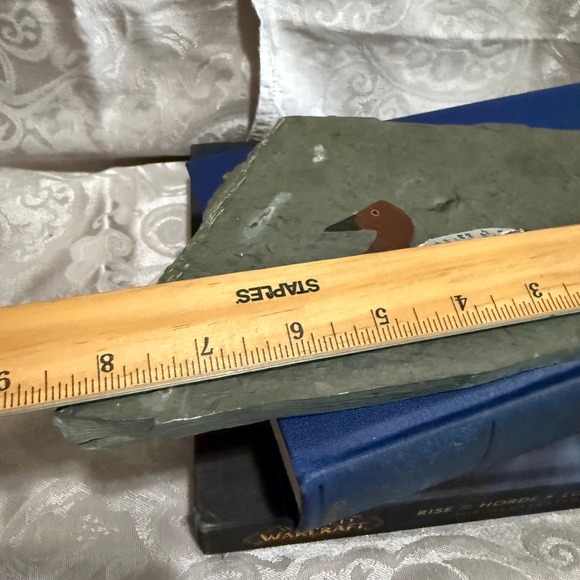 Vintage 75' Hand Painted Canvasback Duck Slate Stone Signed Folk wall Art Decor - Picture 6 of 8